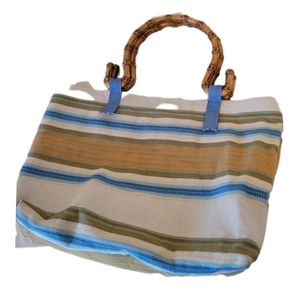 Crate&Barrel Striped Handbag with Bambo Handles never used